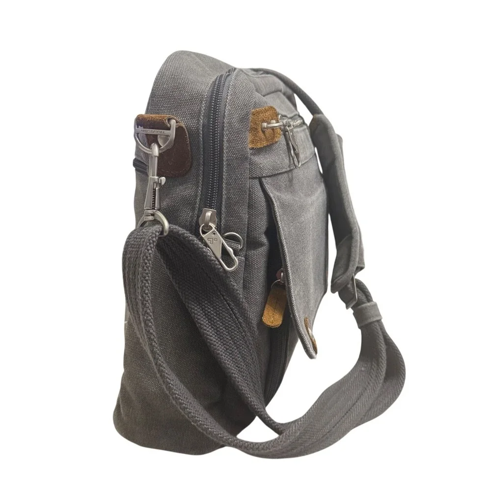 Travelon Anti Theft‎ Messenger Bag Pewter Canvas Crossbody Laptop Bag